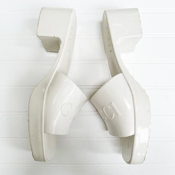Gucci Rubber Logo Sandals Plastique White PVC Glossy Mule Platform Slide 39 - Picture 3 of 9